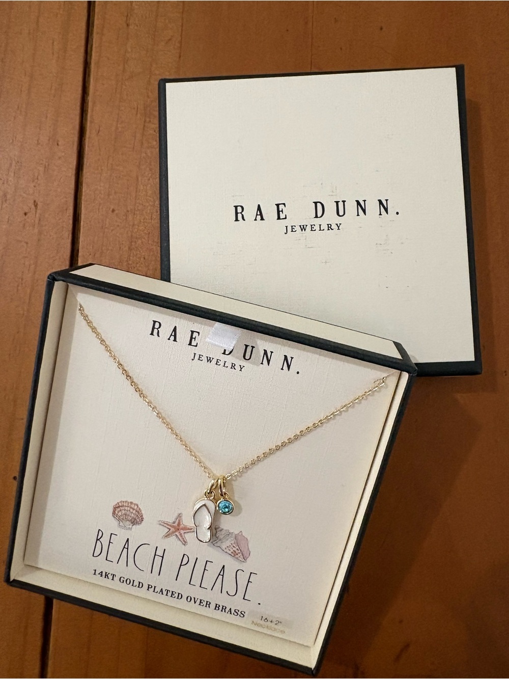 Rae Dunn Gold Plated Charm Necklace with Turquoise Accent